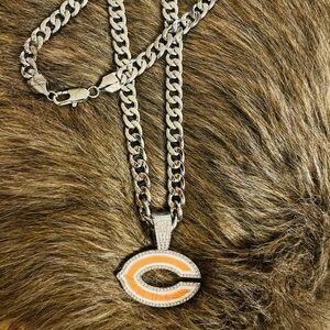 Silver and Orange BEARS Pendant Necklace